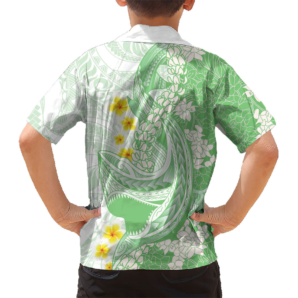 Green Hawaii Shark Tattoo Family Matching Mermaid Dress and Hawaiian Shirt Puakenikeni Lei Plumeria Polynesian Pattern LT14 - Polynesian Pride