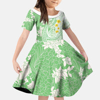 Green Hawaii Shark Tattoo Family Matching Mermaid Dress and Hawaiian Shirt Puakenikeni Lei Plumeria Polynesian Pattern LT14 Daughter's Dress Green - Polynesian Pride