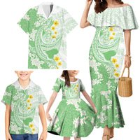 Green Hawaii Shark Tattoo Family Matching Mermaid Dress and Hawaiian Shirt Puakenikeni Lei Plumeria Polynesian Pattern LT14 - Polynesian Pride