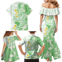 Green Hawaii Shark Tattoo Family Matching Mermaid Dress and Hawaiian Shirt Puakenikeni Lei Plumeria Polynesian Pattern LT14 - Polynesian Pride