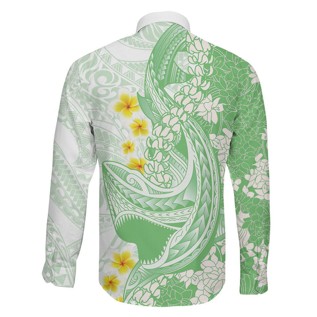 Green Hawaii Shark Tattoo Family Matching Mermaid Dress and Hawaiian Shirt Puakenikeni Lei Plumeria Polynesian Pattern LT14 - Polynesian Pride