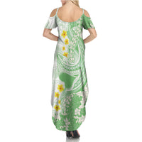 Green Hawaii Shark Tattoo Family Matching Summer Maxi Dress and Hawaiian Shirt Puakenikeni Lei Plumeria Polynesian Pattern