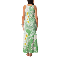 Green Hawaii Shark Tattoo Family Matching Tank Maxi Dress and Hawaiian Shirt Puakenikeni Lei Plumeria Polynesian Pattern