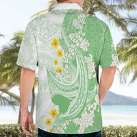Green Hawaii Shark Tattoo Hawaiian Shirt Puakenikeni Lei Plumeria Polynesian Pattern