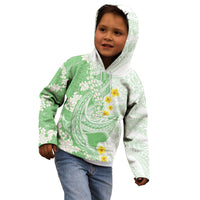 Green Hawaii Shark Tattoo Kid Hoodie Puakenikeni Lei Plumeria Polynesian Pattern