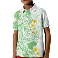 Green Hawaii Shark Tattoo Kid Polo Shirt Puakenikeni Lei Plumeria Polynesian Pattern