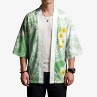 Green Hawaii Shark Tattoo Kimono Puakenikeni Lei Plumeria Polynesian Pattern