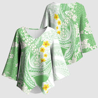Green Hawaii Shark Tattoo Kimono Sleeve Blouse Puakenikeni Lei Plumeria Polynesian Pattern