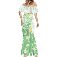 Green Hawaii Shark Tattoo Mermaid Dress Puakenikeni Lei Plumeria Polynesian Pattern LT14 - Polynesian Pride