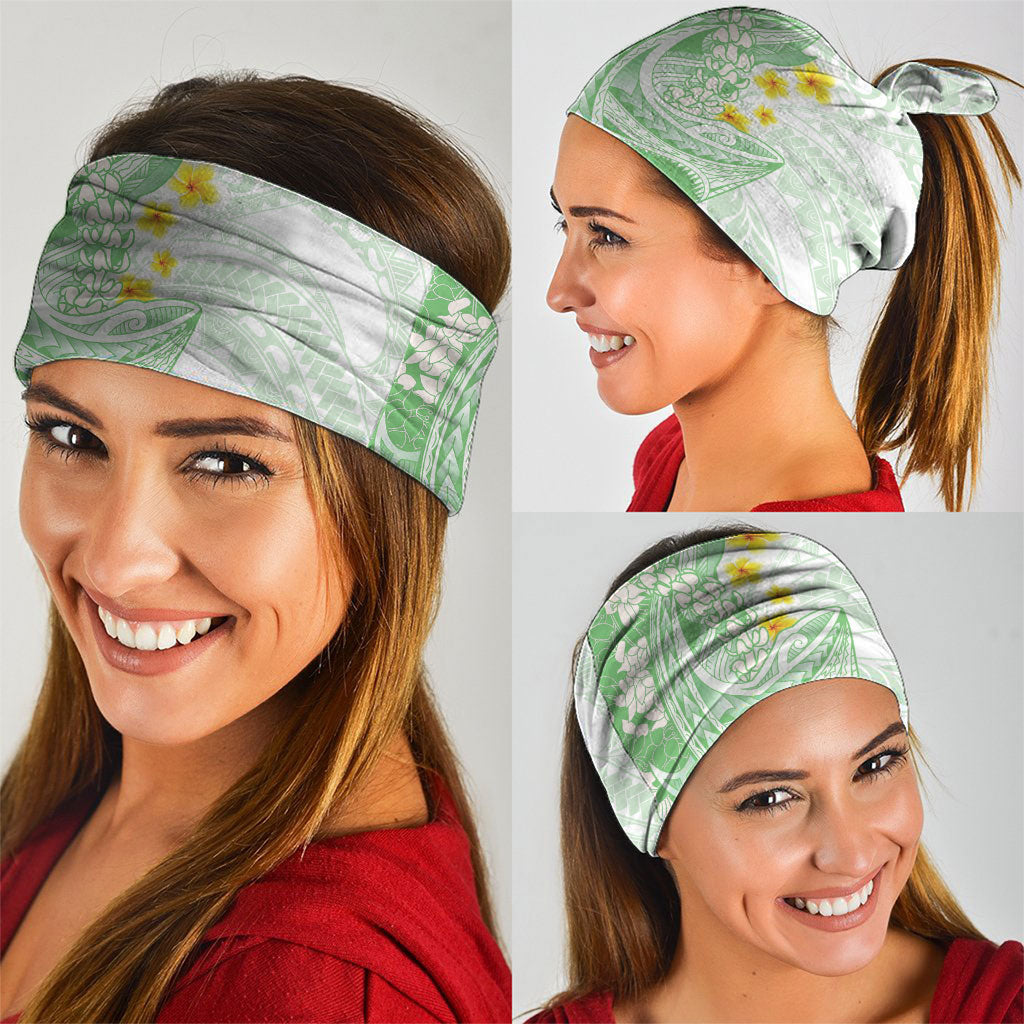 Green Hawaii Shark Tattoo Neck Gaiter Puakenikeni Lei Plumeria Polynesian Pattern