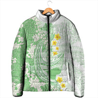 Green Hawaii Shark Tattoo Padded Jacket Puakenikeni Lei Plumeria Polynesian Pattern LT14 - Polynesian Pride