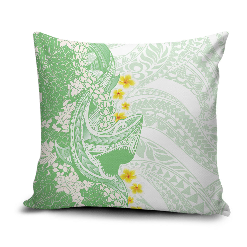 Green Hawaii Shark Tattoo Pillow Cover Puakenikeni Lei Plumeria Polynesian Pattern