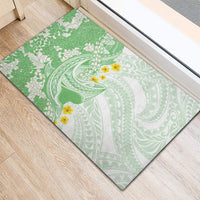 Green Hawaii Shark Tattoo Rubber Doormat Puakenikeni Lei Plumeria Polynesian Pattern