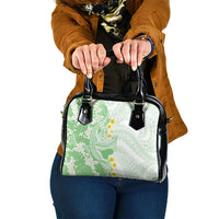 Green Hawaii Shark Tattoo Shoulder Handbag Puakenikeni Lei Plumeria Polynesian Pattern