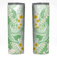 Green Hawaii Shark Tattoo Skinny Tumbler Puakenikeni Lei Plumeria Polynesian Pattern