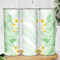 Green Hawaii Shark Tattoo Skinny Tumbler Puakenikeni Lei Plumeria Polynesian Pattern