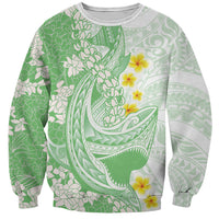 Green Hawaii Shark Tattoo Sweatshirt Puakenikeni Lei Plumeria Polynesian Pattern LT14 Unisex Green - Polynesian Pride