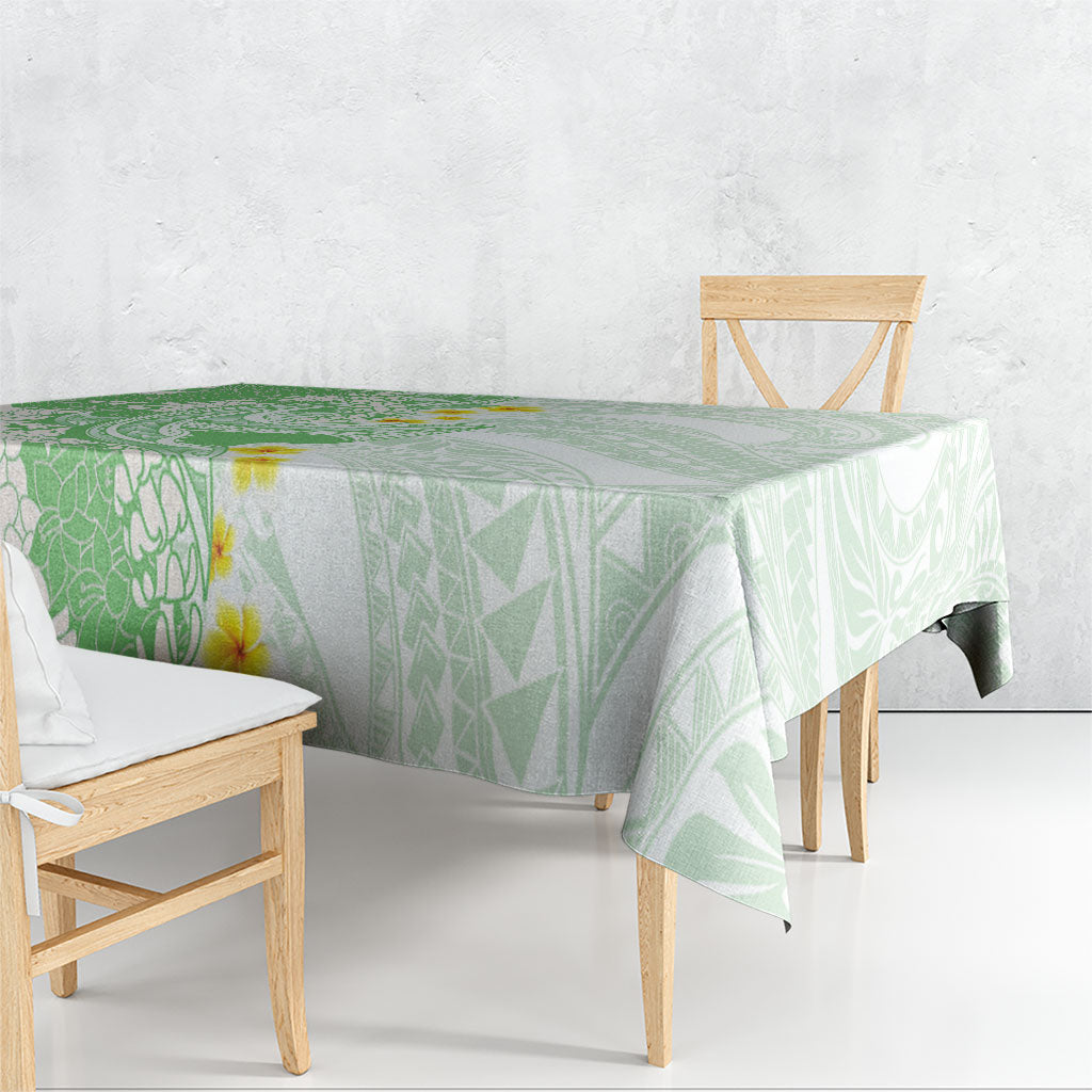 Green Hawaii Shark Tattoo Tablecloth Puakenikeni Lei Plumeria Polynesian Pattern