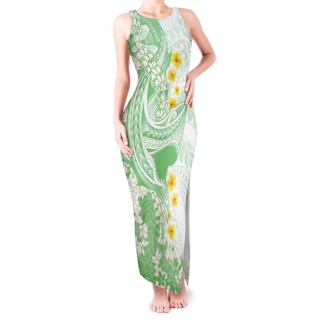 Green Hawaii Shark Tattoo Tank Maxi Dress Puakenikeni Lei Plumeria Polynesian Pattern