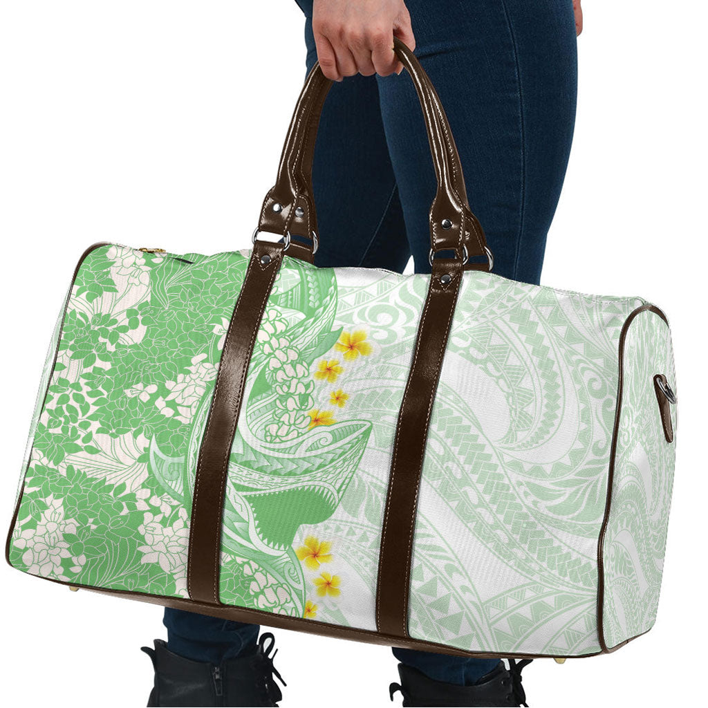 Green Hawaii Shark Tattoo Travel Bag Puakenikeni Lei Plumeria Polynesian Pattern