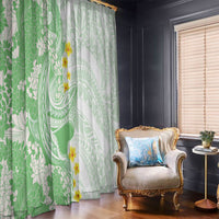 Green Hawaii Shark Tattoo Window Curtain Puakenikeni Lei Plumeria Polynesian Pattern