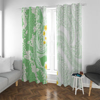 Green Hawaii Shark Tattoo Window Curtain Puakenikeni Lei Plumeria Polynesian Pattern