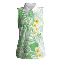 Green Hawaii Shark Tattoo Women Sleeveless Polo Shirt Puakenikeni Lei Plumeria Polynesian Pattern