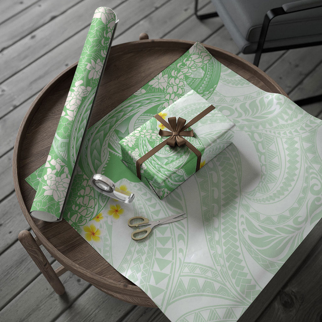 Green Hawaii Shark Tattoo Wrapping Paper Puakenikeni Lei Plumeria Polynesian Pattern