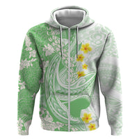 Green Hawaii Shark Tattoo Zip Hoodie Puakenikeni Lei Plumeria Polynesian Pattern