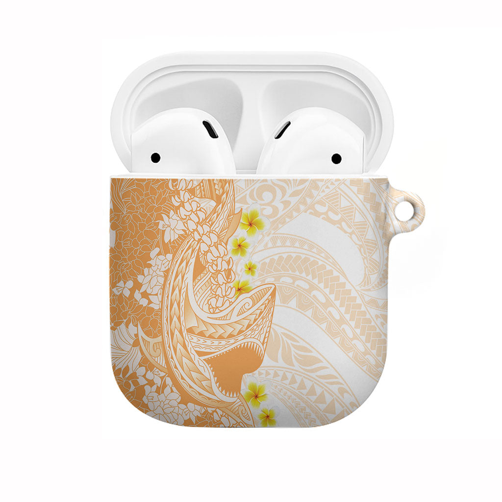 Orange Hawaii Shark Tattoo AirPods Case Puakenikeni Lei Plumeria Polynesian Pattern