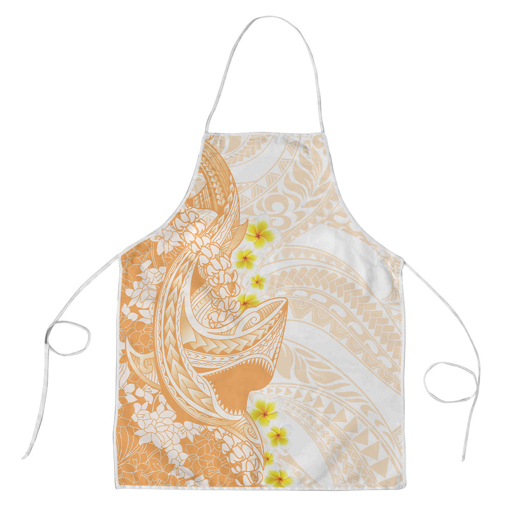 Orange Hawaii Shark Tattoo Apron Puakenikeni Lei Plumeria Polynesian Pattern
