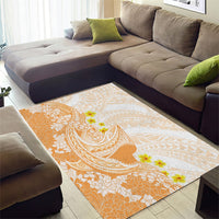 Orange Hawaii Shark Tattoo Area Rug Puakenikeni Lei Plumeria Polynesian Pattern