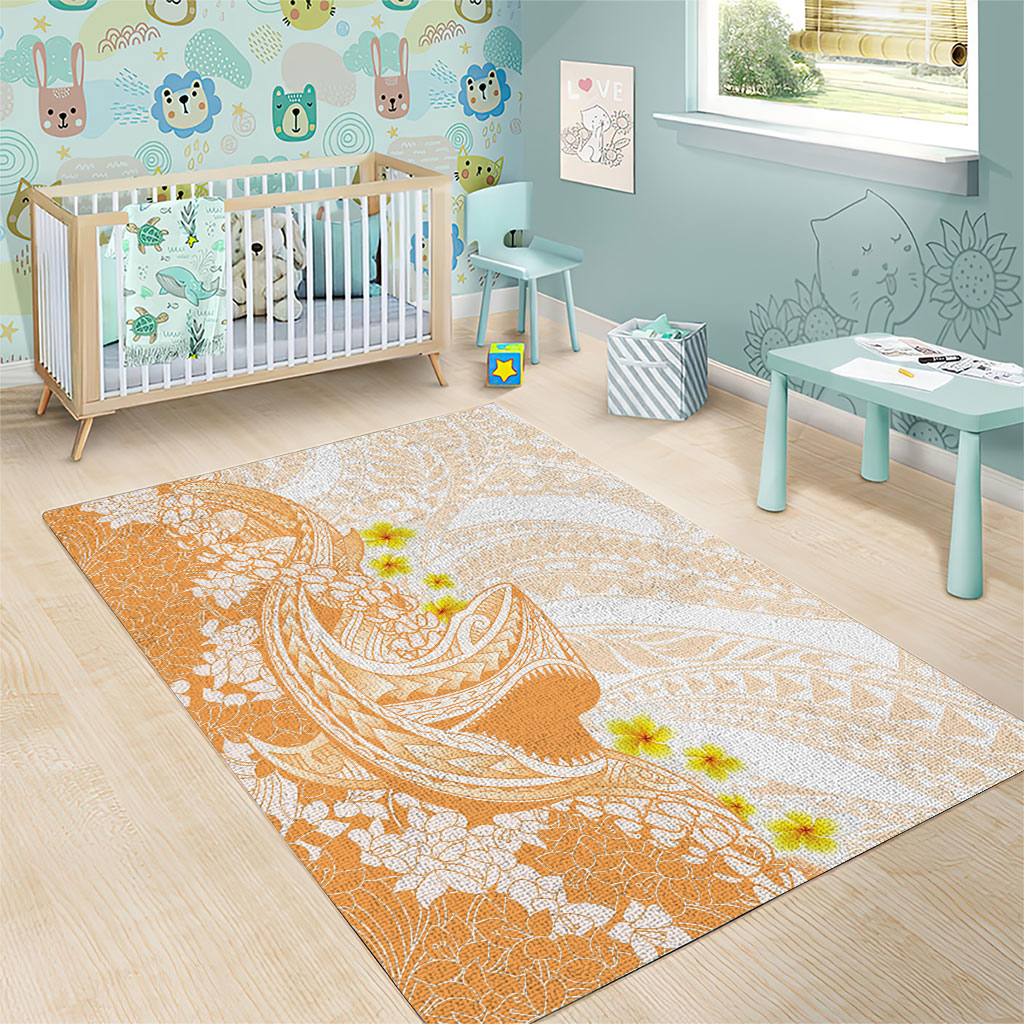 Orange Hawaii Shark Tattoo Area Rug Puakenikeni Lei Plumeria Polynesian Pattern