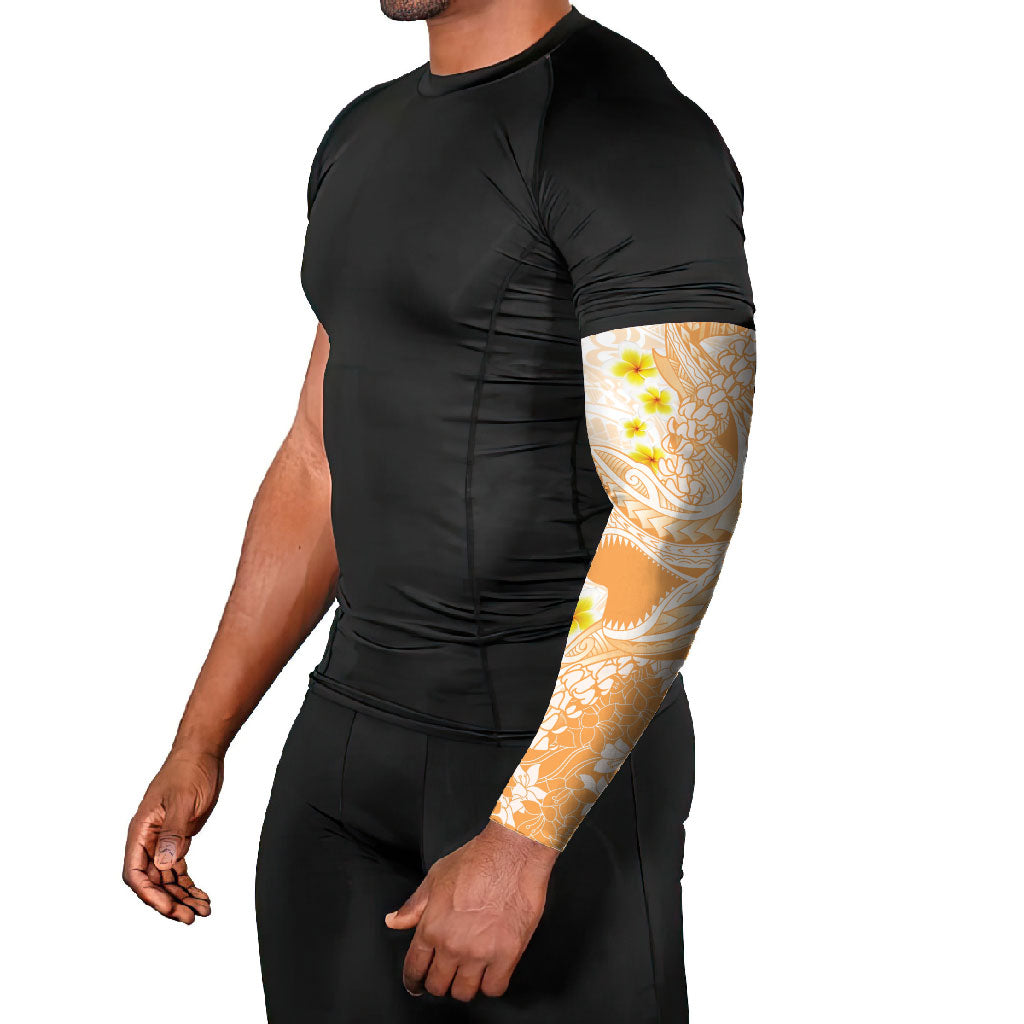 Orange Hawaii Shark Tattoo Arm Sleeves Puakenikeni Lei Plumeria Polynesian Pattern