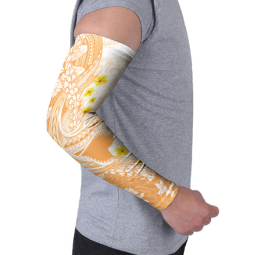Orange Hawaii Shark Tattoo Arm Sleeves Puakenikeni Lei Plumeria Polynesian Pattern