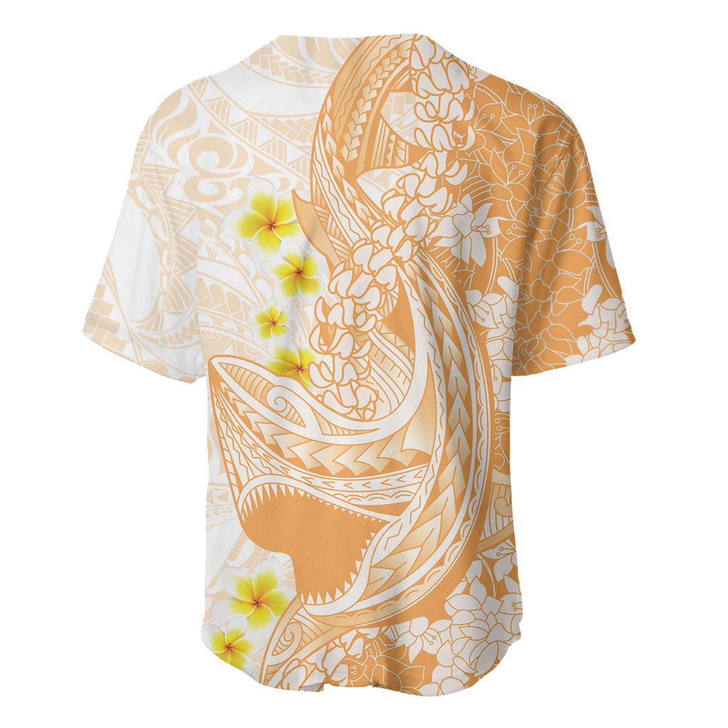 Orange Hawaii Shark Tattoo Baseball Jersey Puakenikeni Lei Plumeria Polynesian Pattern LT14 - Polynesian Pride