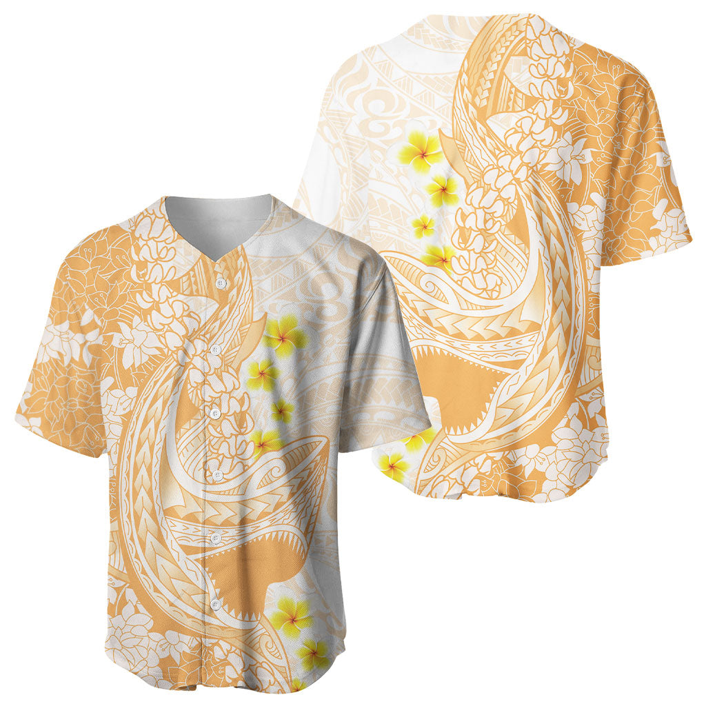 Orange Hawaii Shark Tattoo Baseball Jersey Puakenikeni Lei Plumeria Polynesian Pattern LT14 - Polynesian Pride