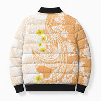 Orange Hawaii Shark Tattoo Bomber Puffer Jacket Puakenikeni Lei Plumeria Polynesian Pattern LT14 - Polynesian Pride