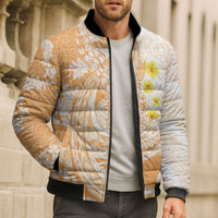 Orange Hawaii Shark Tattoo Bomber Puffer Jacket Puakenikeni Lei Plumeria Polynesian Pattern LT14 - Polynesian Pride