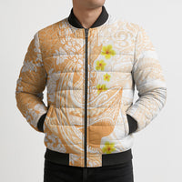 Orange Hawaii Shark Tattoo Bomber Puffer Jacket Puakenikeni Lei Plumeria Polynesian Pattern LT14 - Polynesian Pride