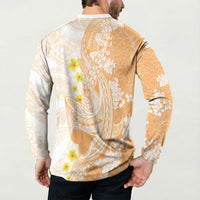 Orange Hawaii Shark Tattoo Button Sweatshirt Puakenikeni Lei Plumeria Polynesian Pattern