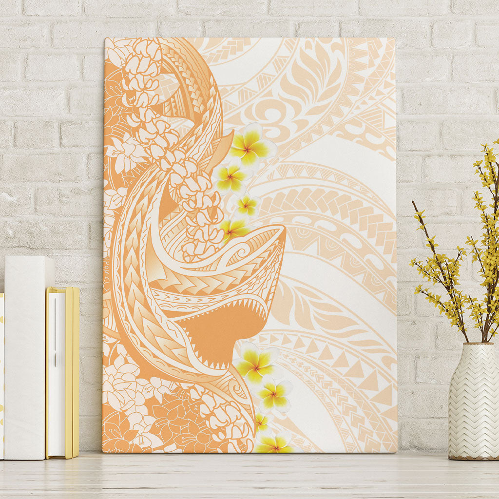 Orange Hawaii Shark Tattoo Canvas Wall Art Puakenikeni Lei Plumeria Polynesian Pattern