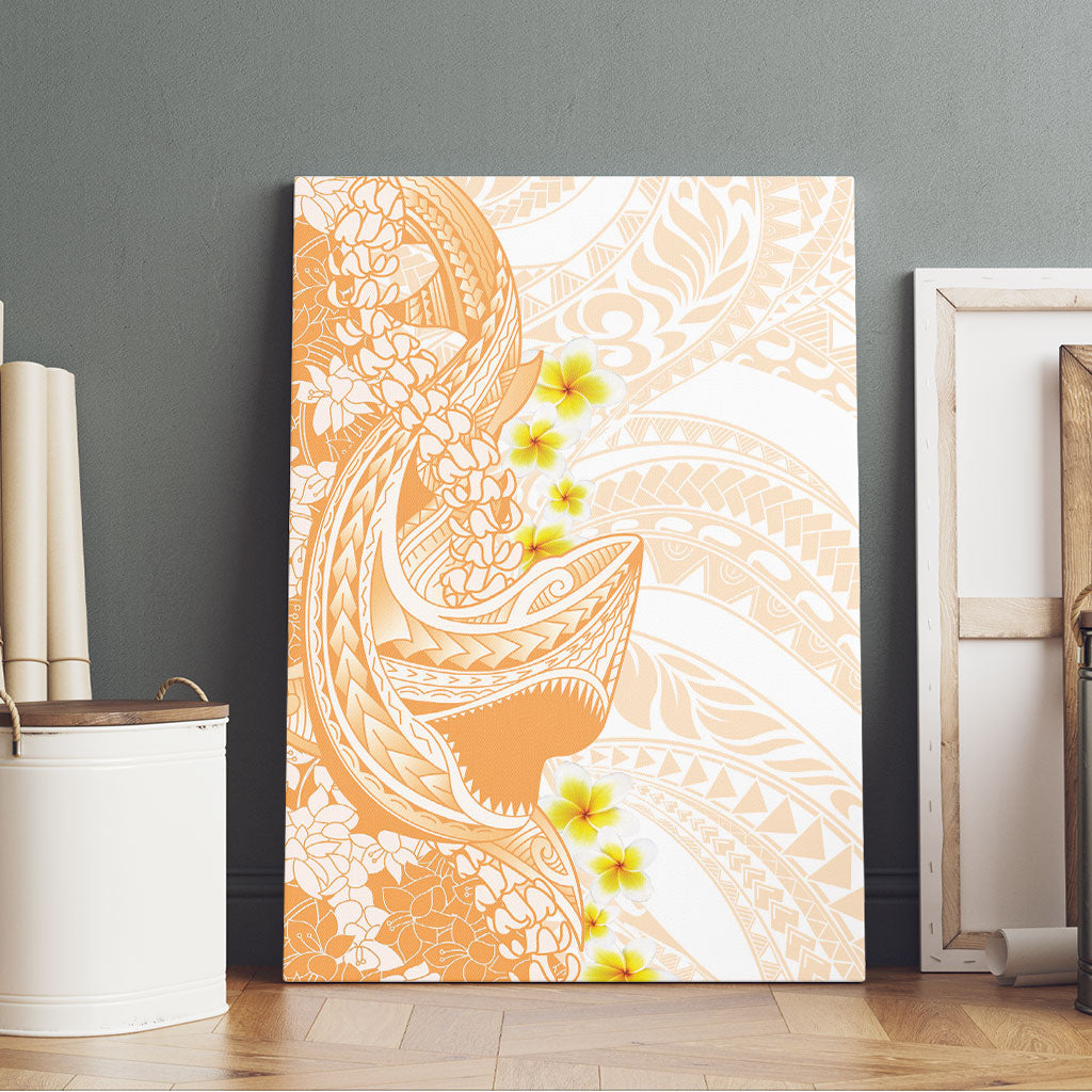 Orange Hawaii Shark Tattoo Canvas Wall Art Puakenikeni Lei Plumeria Polynesian Pattern