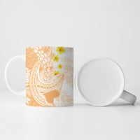 Orange Hawaii Shark Tattoo Ceramic Mug Puakenikeni Lei Plumeria Polynesian Pattern