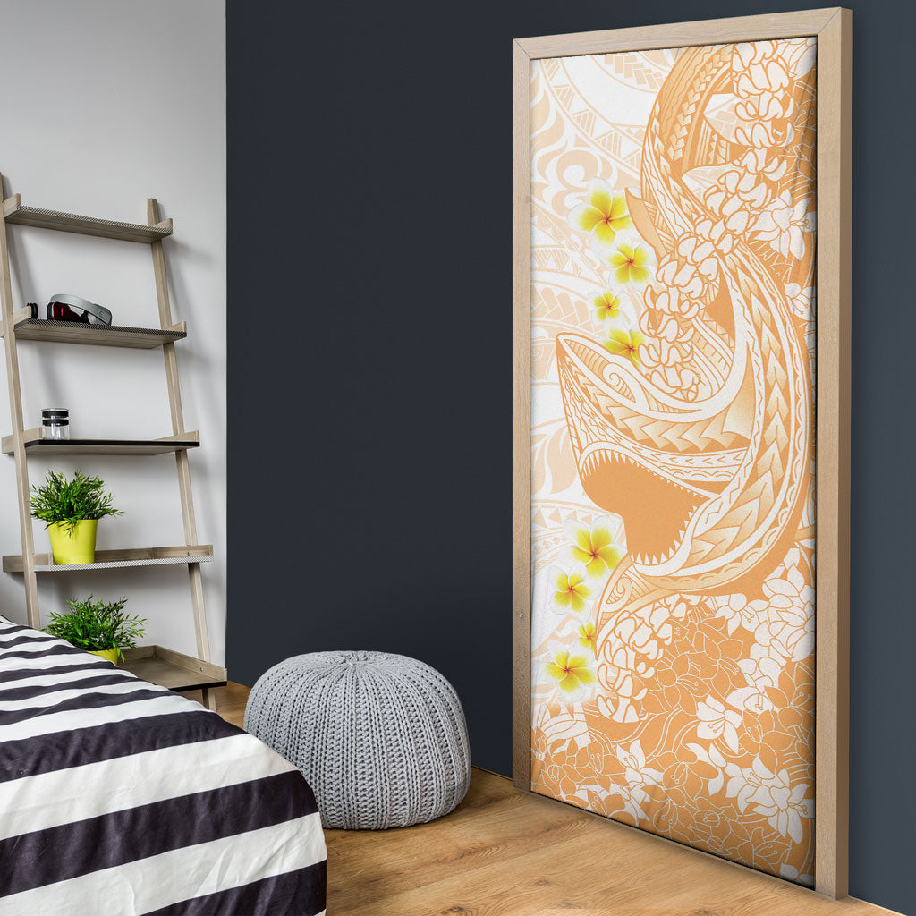 Orange Hawaii Shark Tattoo Door Cover Puakenikeni Lei Plumeria Polynesian Pattern