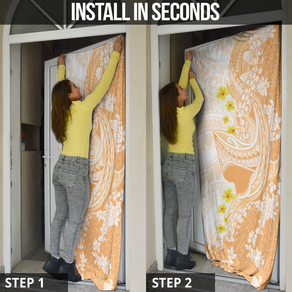 Orange Hawaii Shark Tattoo Door Cover Puakenikeni Lei Plumeria Polynesian Pattern