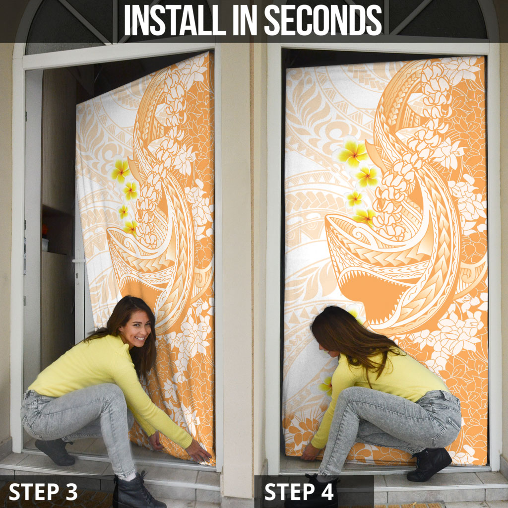 Orange Hawaii Shark Tattoo Door Cover Puakenikeni Lei Plumeria Polynesian Pattern