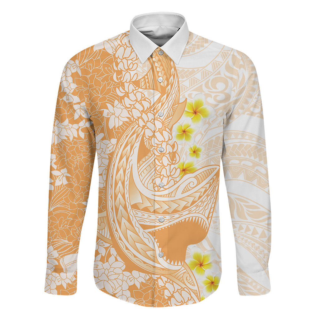 Orange Hawaii Shark Tattoo Family Matching Mermaid Dress and Hawaiian Shirt Puakenikeni Lei Plumeria Polynesian Pattern