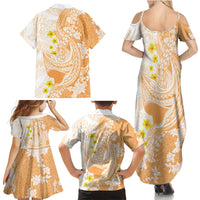 Orange Hawaii Shark Tattoo Family Matching Summer Maxi Dress and Hawaiian Shirt Puakenikeni Lei Plumeria Polynesian Pattern