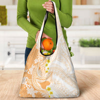 Orange Hawaii Shark Tattoo Grocery Bag Puakenikeni Lei Plumeria Polynesian Pattern